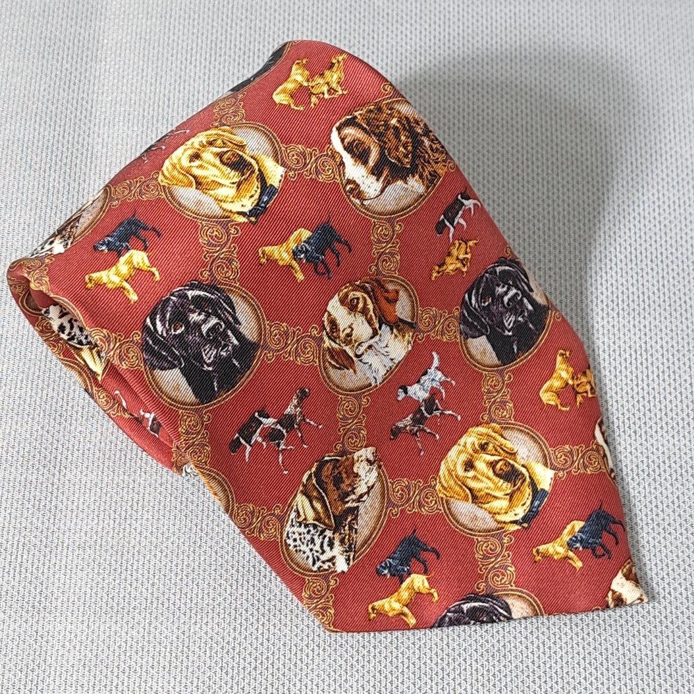 Vintage Men's 100% Silk Tie 2004 Jon Q.‎ Wright & Artists Color/Copper Dogs